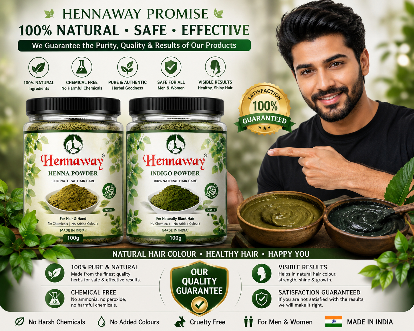 Hennaway Henna Powder + Indigo Powder Combo Pack (100g + 100g)