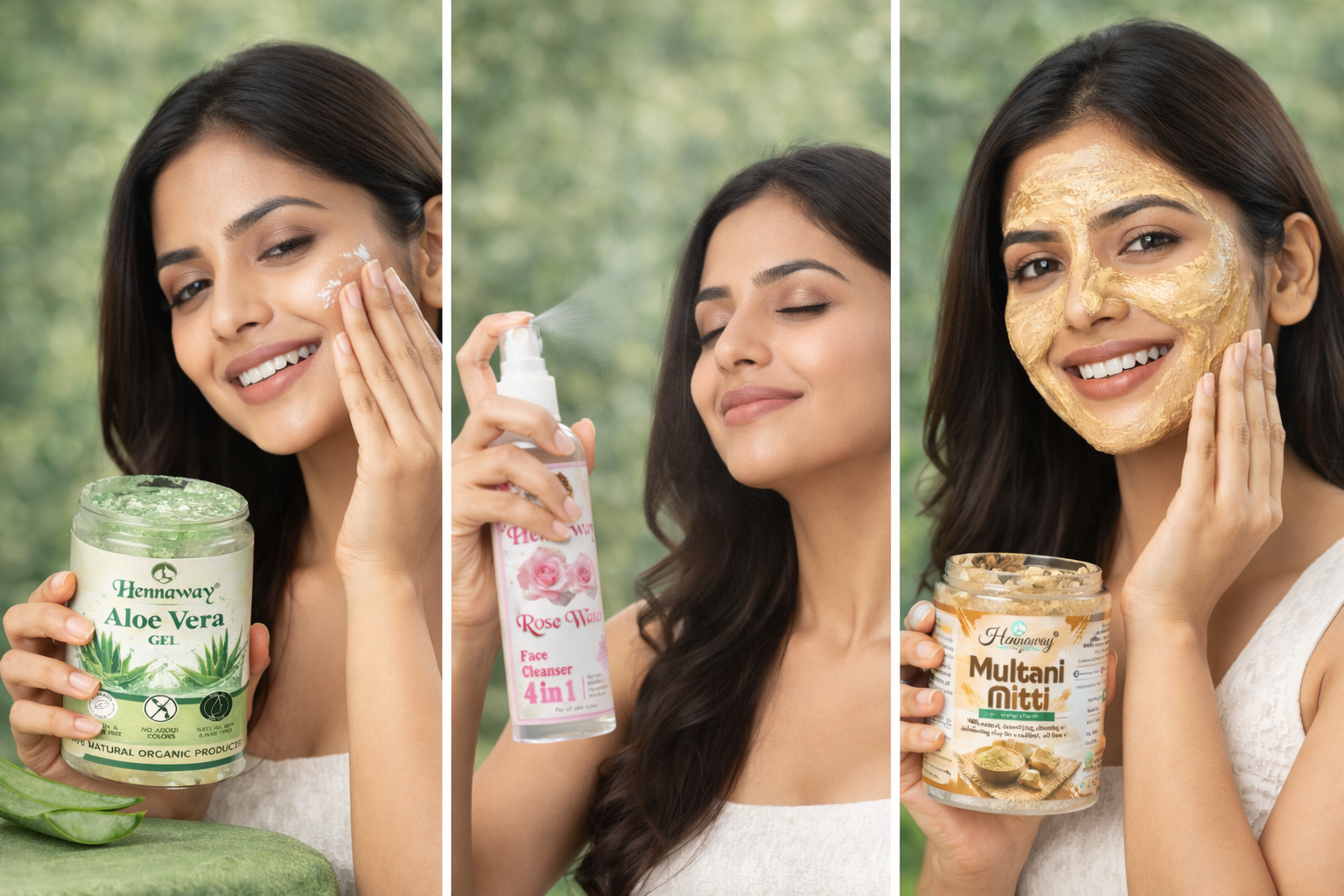 Hennaway Skin Glow Combo | Aloe Vera Gel + Rose Water + Multani Mitti Powder