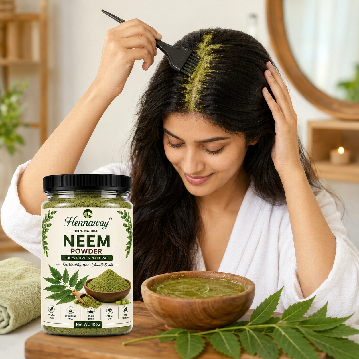 Hennaway 100% Natural Neem Powder for Hair, Skin & Scalp | Pure Neem Leaf Powder