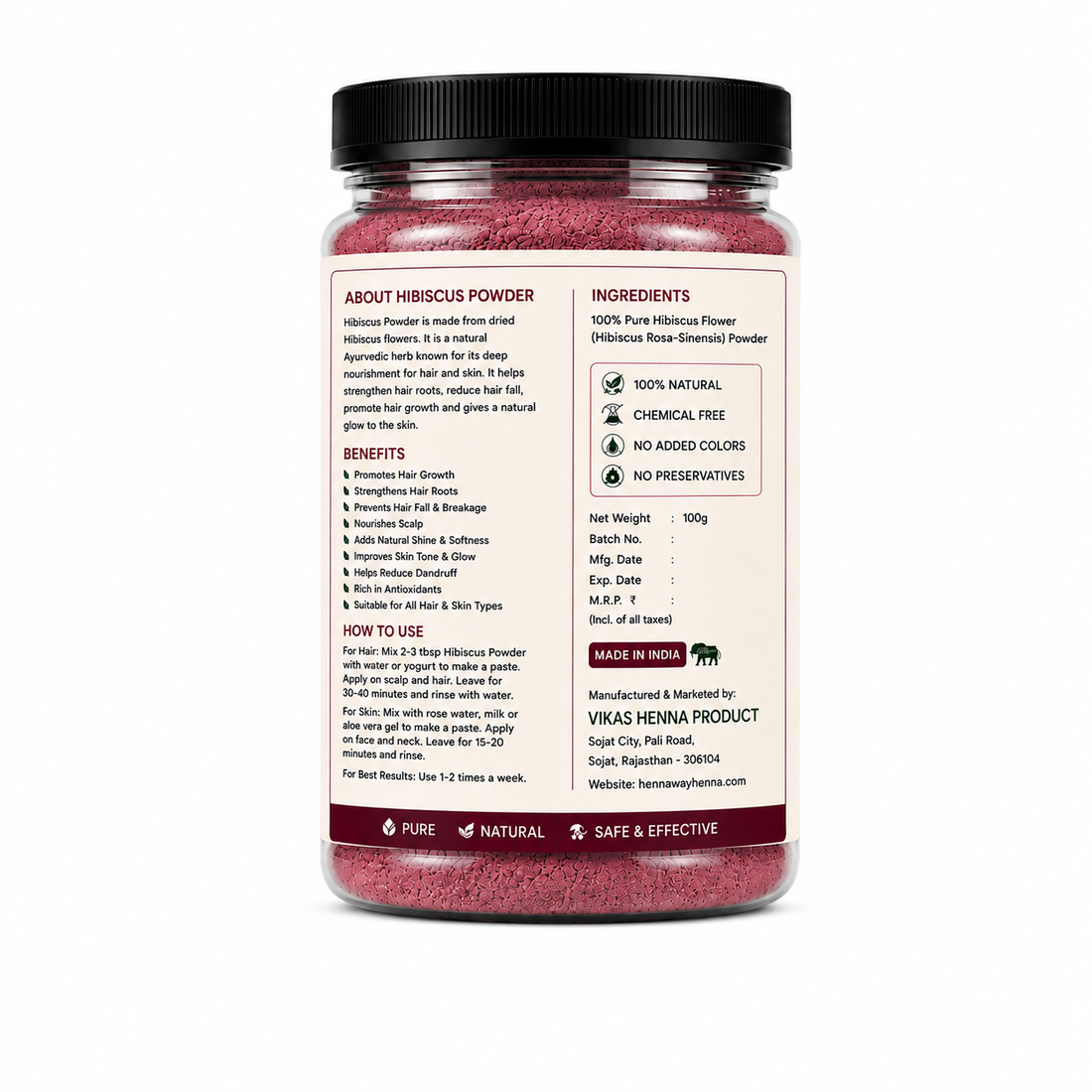 Hennaway 100% Natural Hibiscus Powder for Hair & Glowing Skin