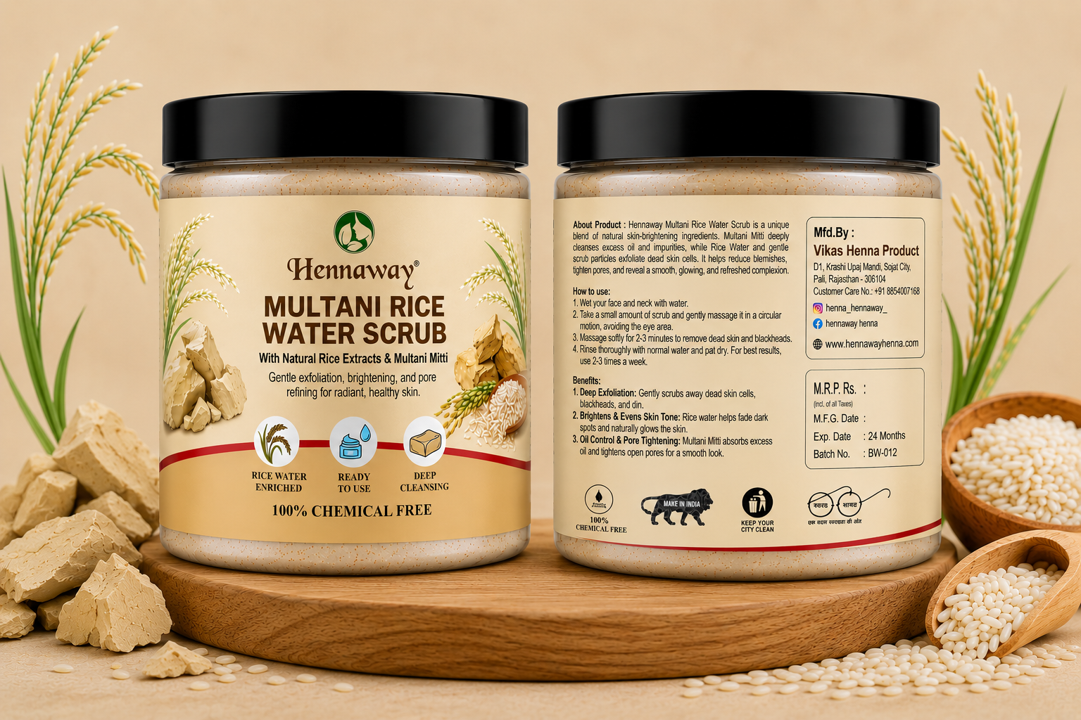 Hennaway Multani Rice Water Scrub 100GM