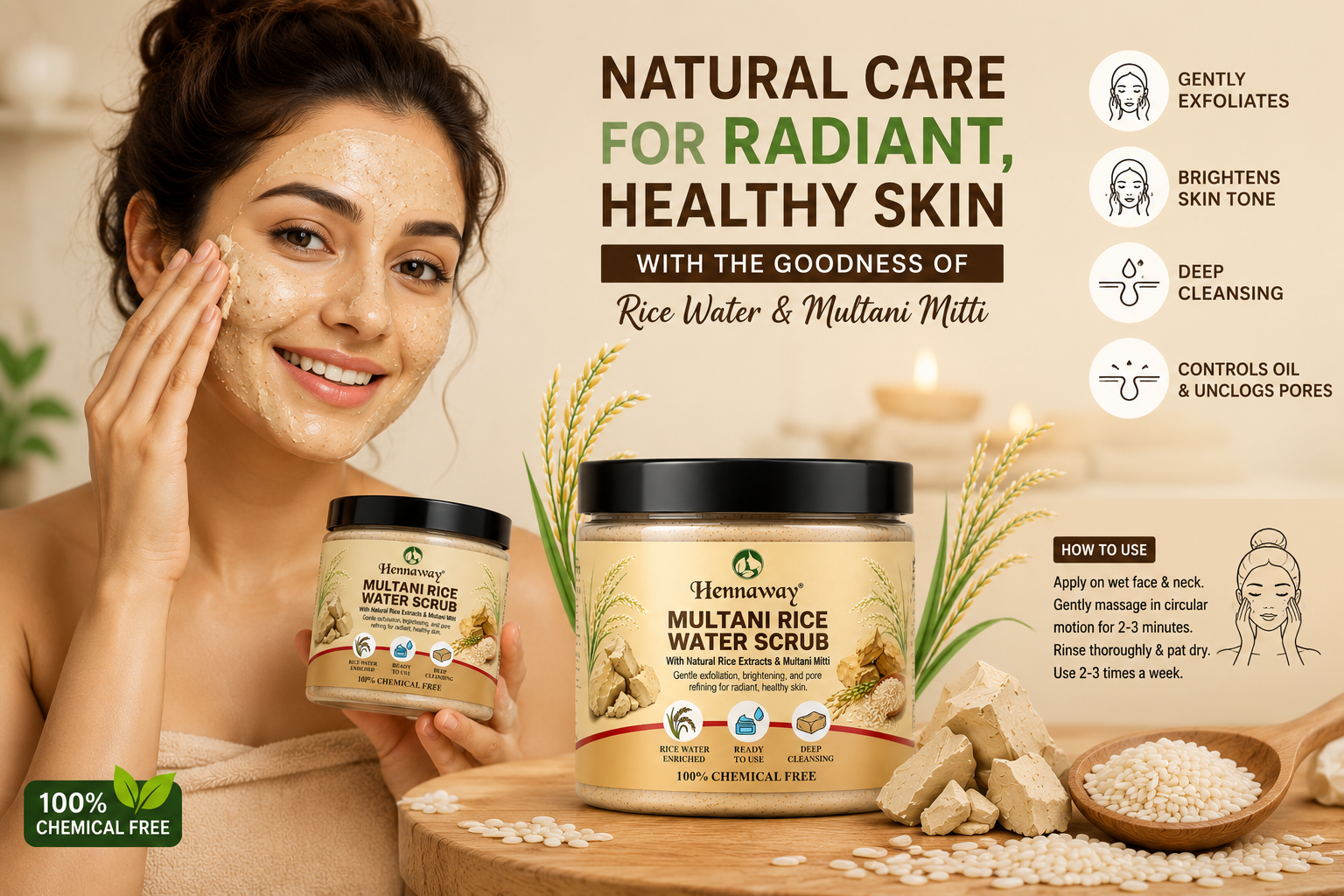 Hennaway Multani Rice Water Scrub 100GM