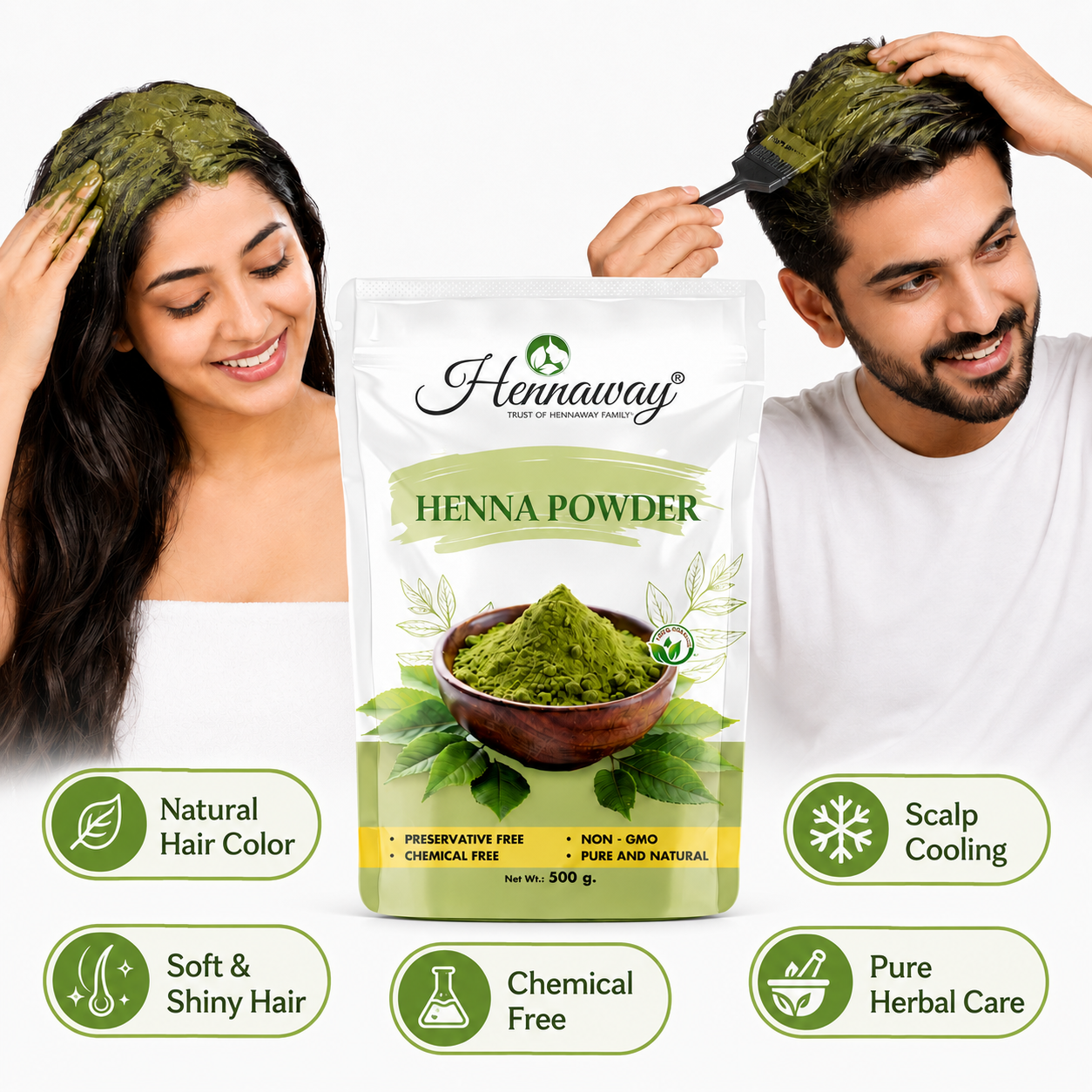 Hennaway Henna Powder 500g | Natural Mehendi Powder for Hair & Hand | Chemical Free | Non-GMO