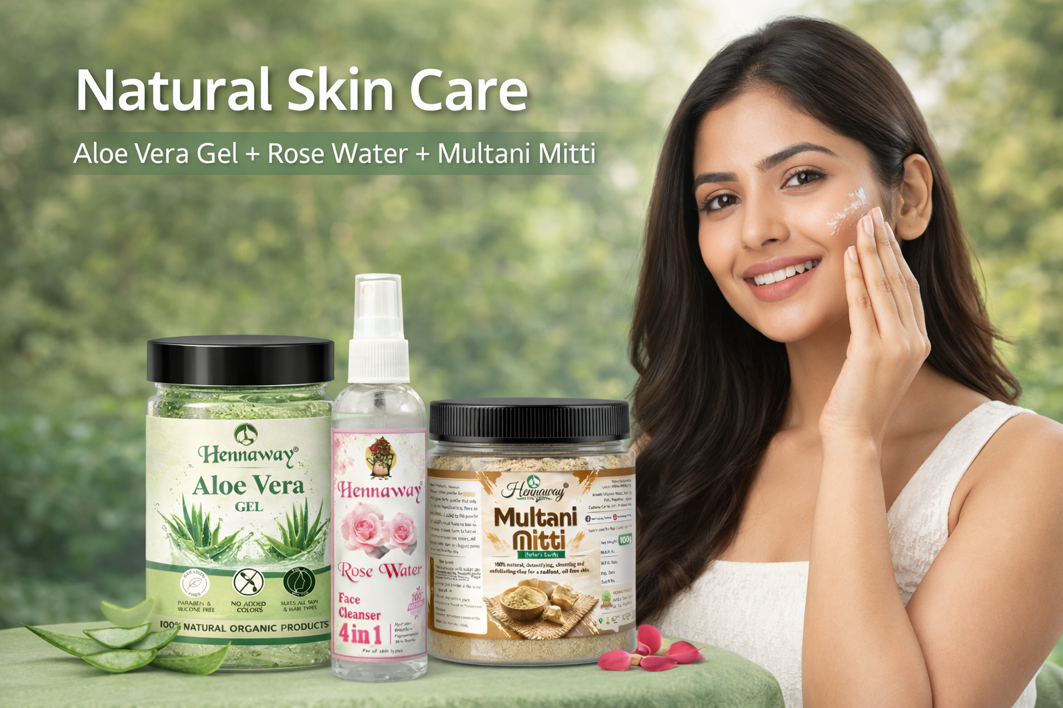 Hennaway Skin Glow Combo | Aloe Vera Gel + Rose Water + Multani Mitti Powder