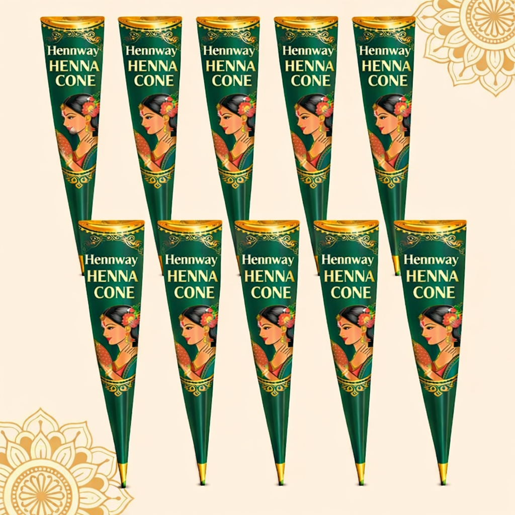 Hennaway Natural Sojat Henna Cones – Chemical-Free & Ready to Use Pack of 12